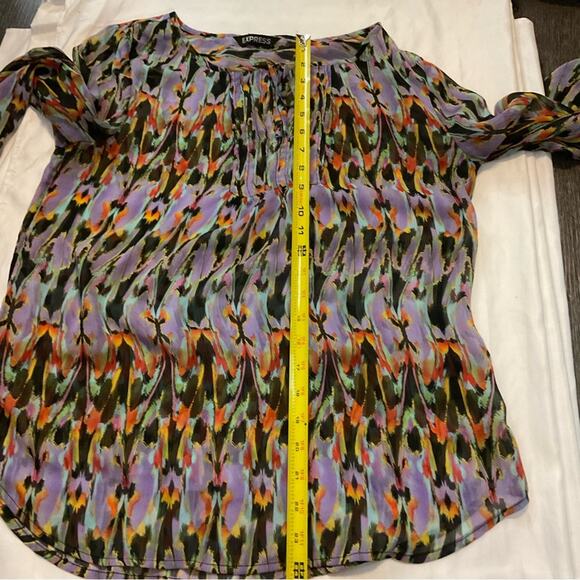 Express Sheer Printed 3/4 Sleeve Blouse with Front Tie S Dopamine Casual - Picture 8 of 12